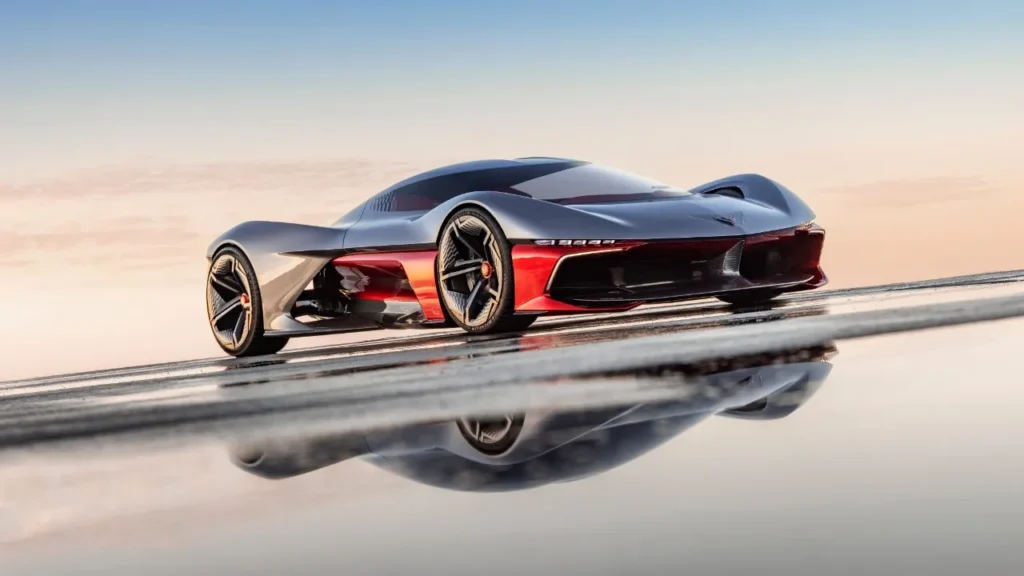 Front view of GM’s futuristic electric Corvette concept