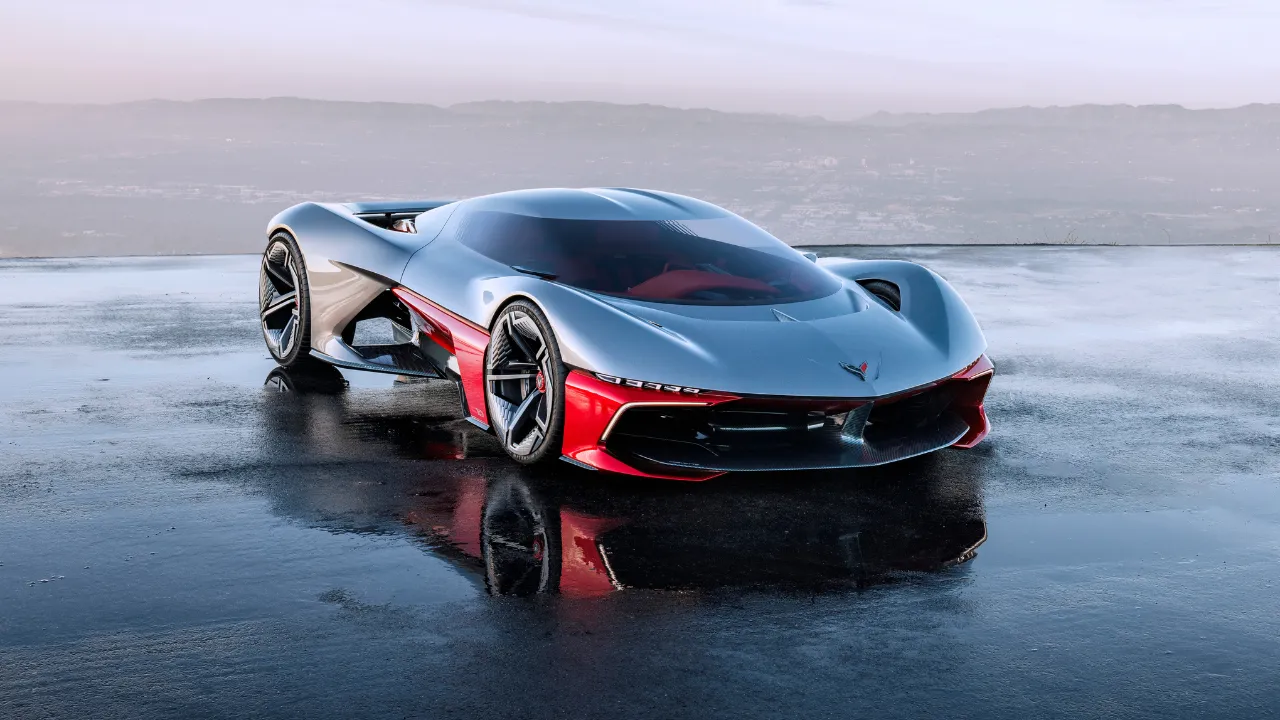 Front view of GM’s futuristic electric Corvette concept