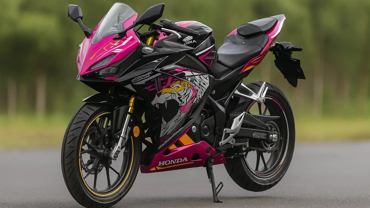 2025 Honda CBR150R CyberRoar: Magenta and orange limited edition sportbike with tiger graphics.