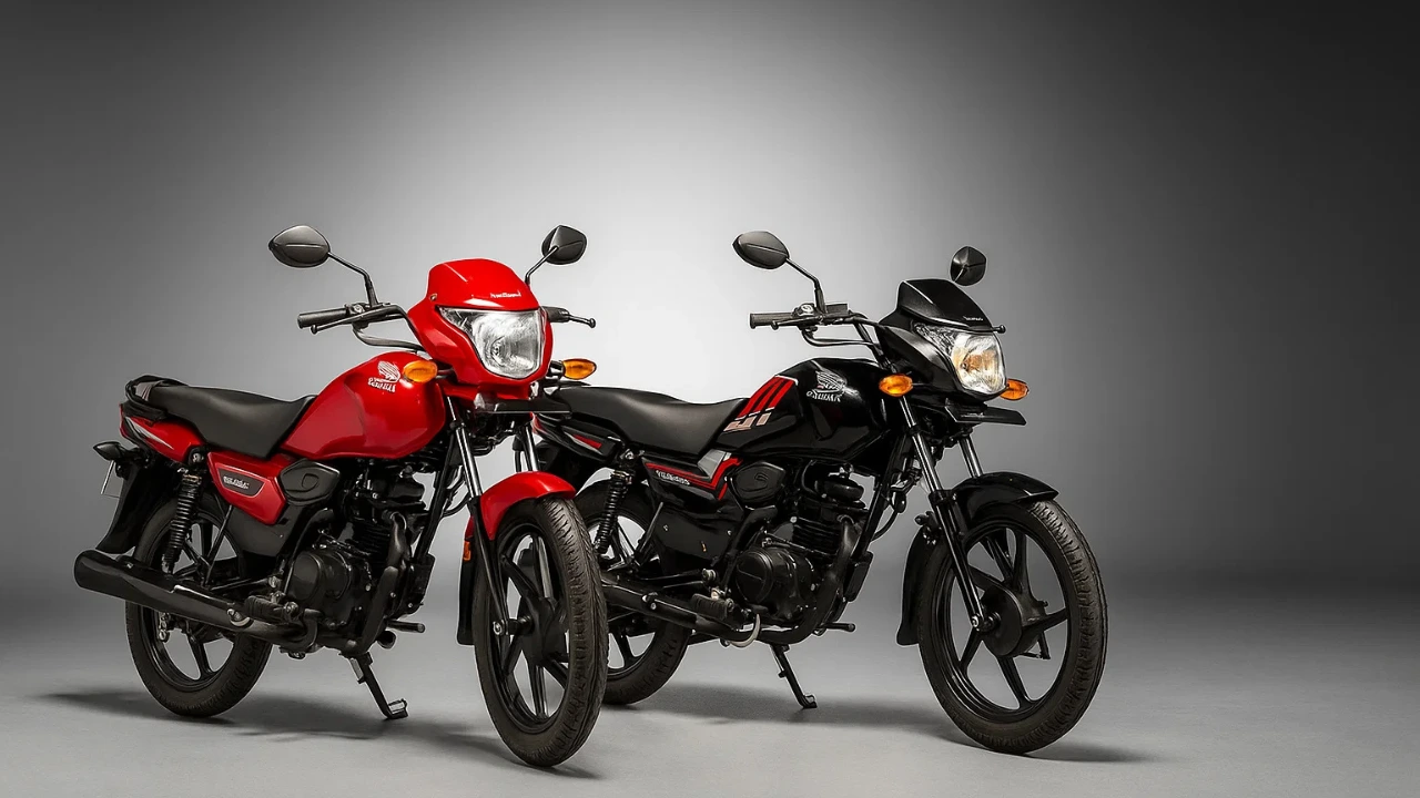 Red and black Honda Shine 100 DX motorcycles.