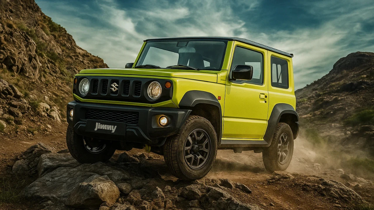 Maruti Jimny Global Sales: Lime green Jimny off-roading.