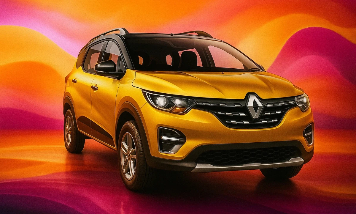Renault Triber facelift front side view with new grille and LED DRLs