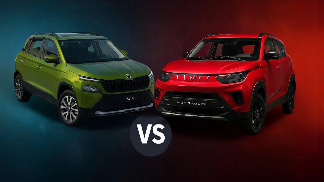 Side-by-side comparison of Mahindra XUV 3XO REVX A and Skoda Kylaq Signature Plus SUVs