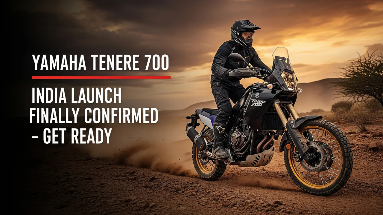 Yamaha Tenere 700 adventure motorcycle riding through rugged terrain during sunset, showcasing its off-road capability.
