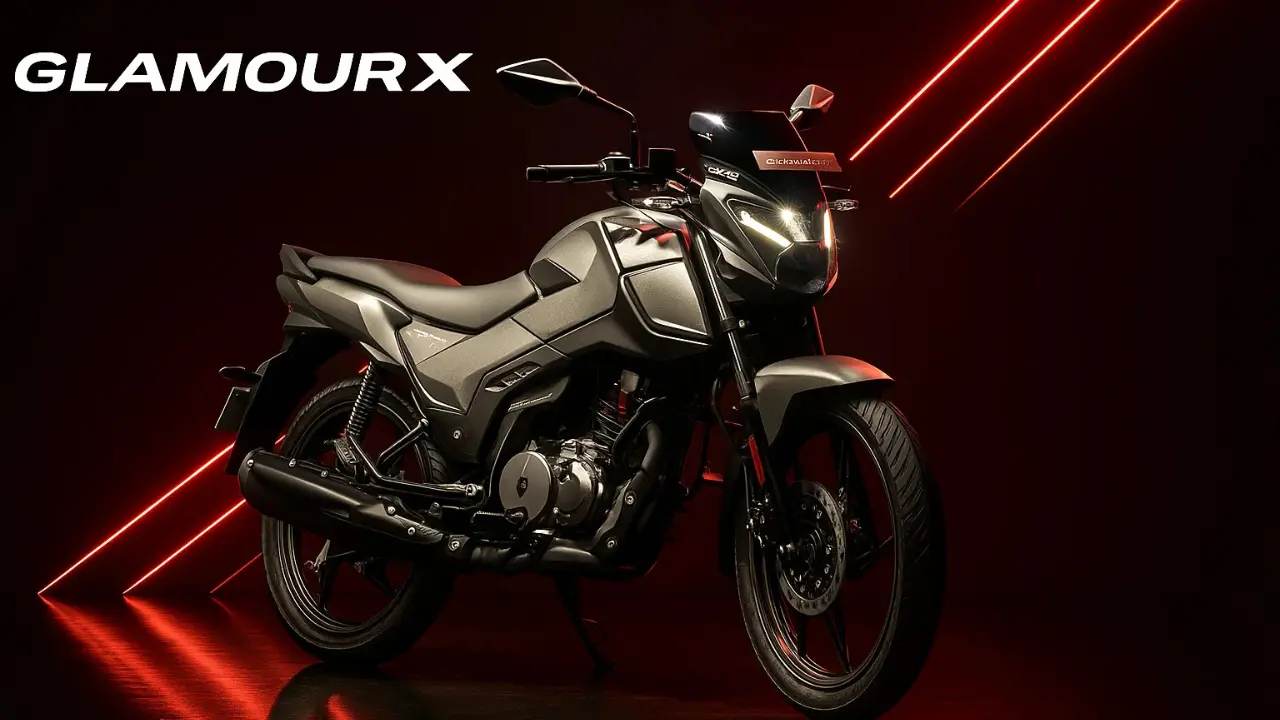 Matte gray Hero Glamour X 125 with LED headlight on dark background.