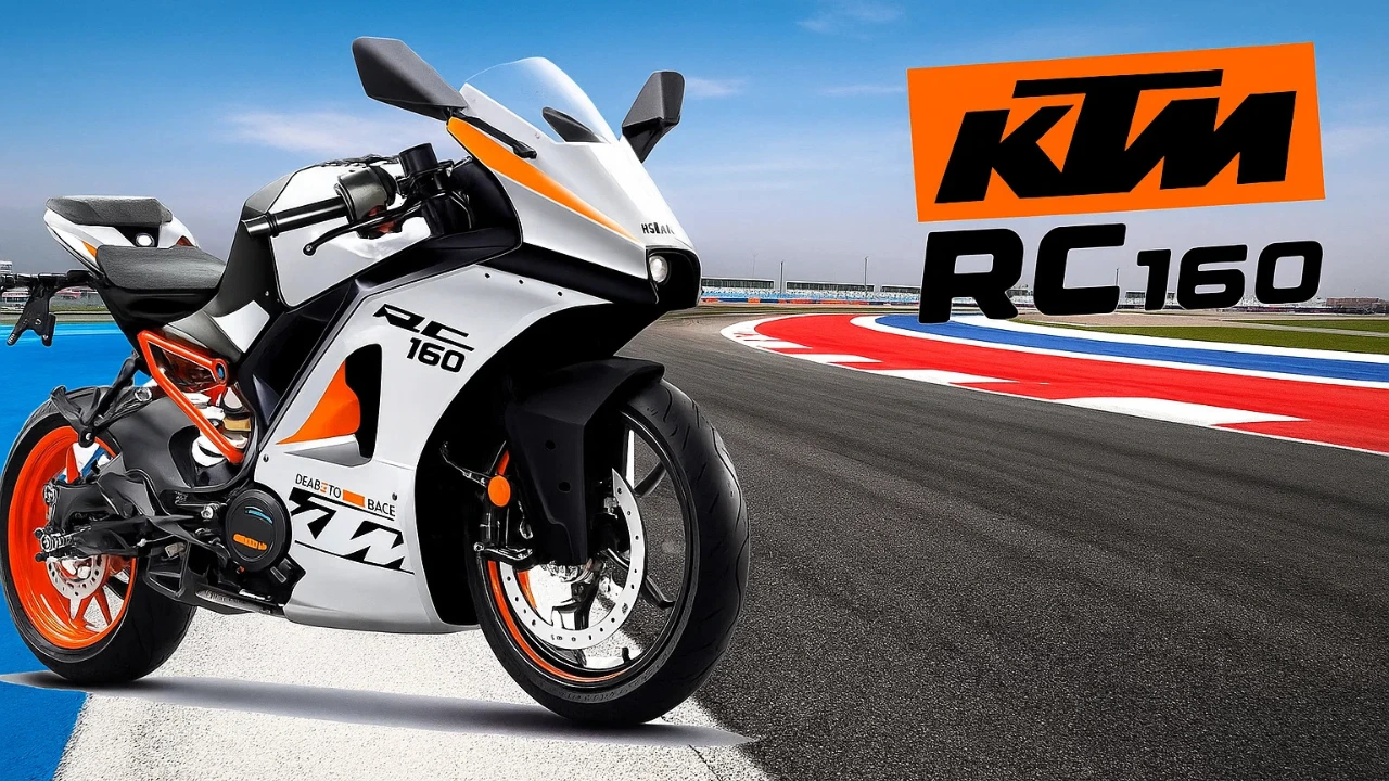 KTM RC 160 on racetrack with KTM logo.